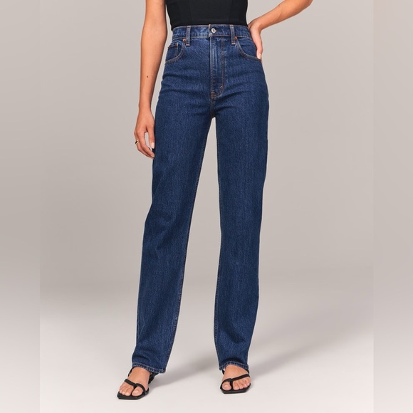 [12R/W31Ins31”]Abercrombie&Finch Ultra High Rise 90s Straight Jean Dark Wash EUC - Picture 1 of 8